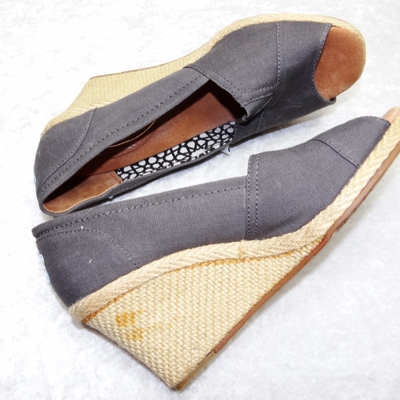 Toms Peeptoe Classic Wedge Gray W 10 Espadrille